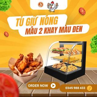 Tủ trưng bày và giữ nóng gà rán KFC, khoai tây đa năng - Loại 2 tầng 2 khay màu đen _ BH 12 tháng