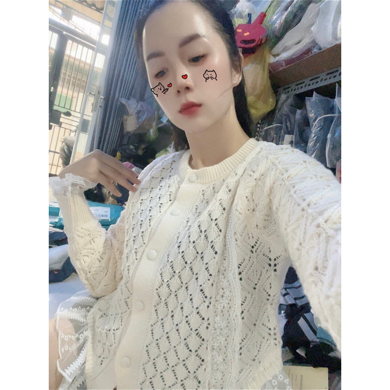 Áo Len Phối Ren Bèo Tay Dài Nút Bọc,Chât len Mềm Mịn Kiểu dáng Tiểu Thư Sang Chảnh HUYẾNHSHOP phom ôm freesize dưới 57kg