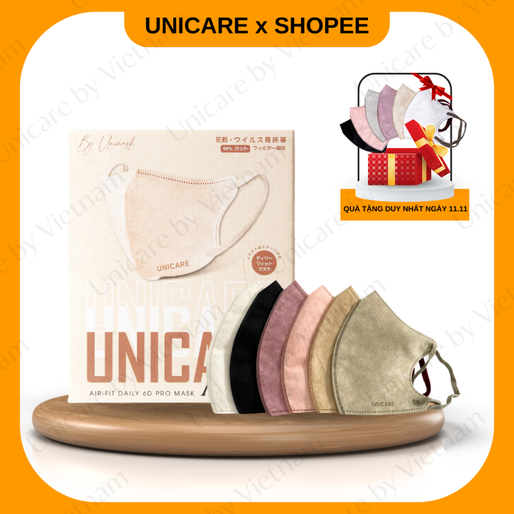 UNICARE Combo 100 Chiếc Khẩu trang UNICARE 6D ProMask Kháng Khuẩn Quai Chun Mềm Mại 3 Lớp Kháng Khuẩn