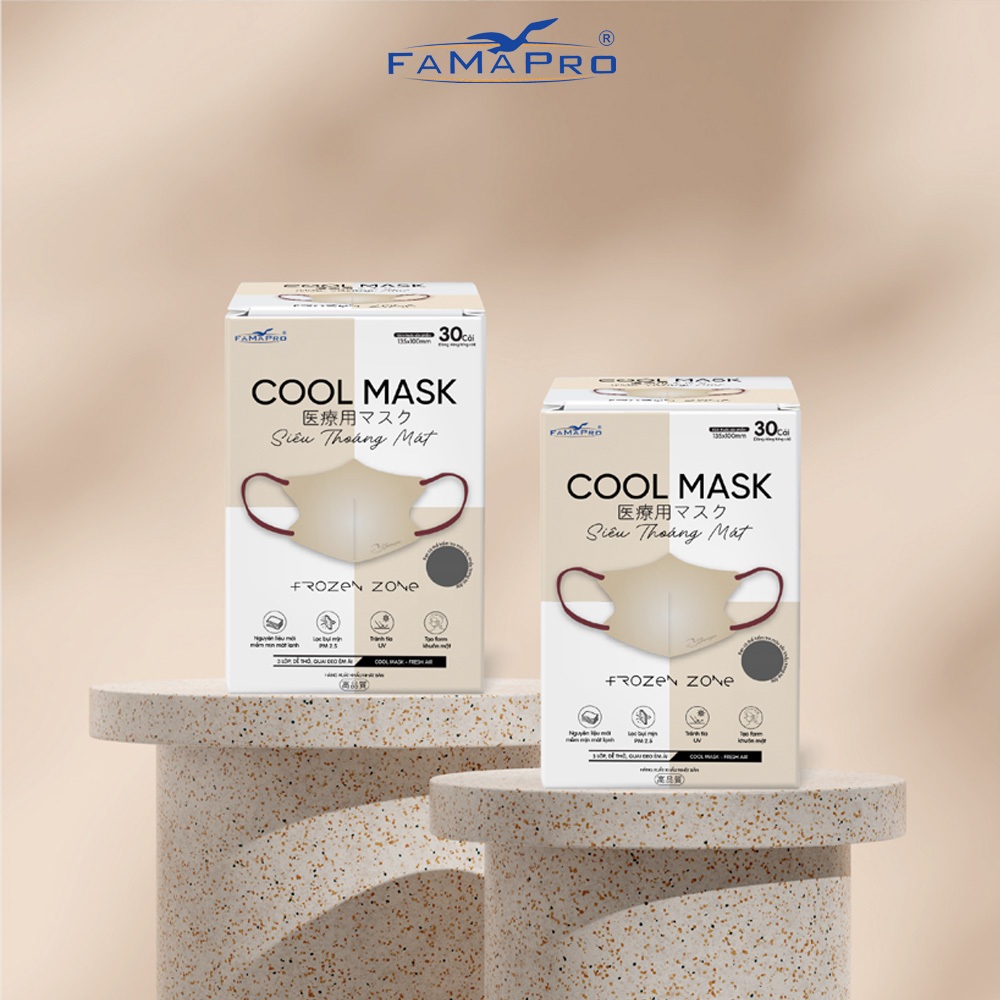 [Combo 5hộp] Khẩu trang kháng khuẩn cao cấp 3 lớp Cool Mask Famapro hộp 30 chiếc đóng riêng từng túi