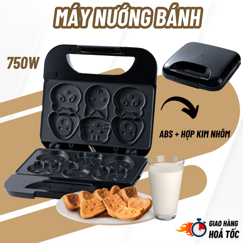 Máy làm bánh khuôn 6 hình động vật, máy nướng bánh hình thú chống dính, làm bữa sáng hình thù đáng yêu cho bé mỗi ngày