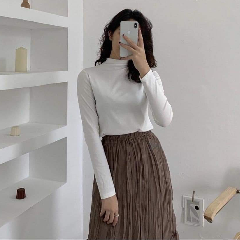 Áo Thun Zip Cổ Cao Dài Tay, Áo Thun Nữ Giữ Nhiệt Cổ 3 Phân, Labibi