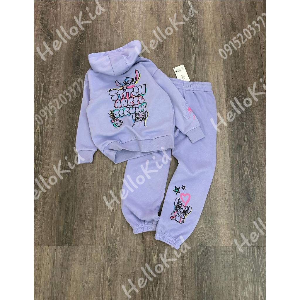 Bộ nỉ tím stick bé gái