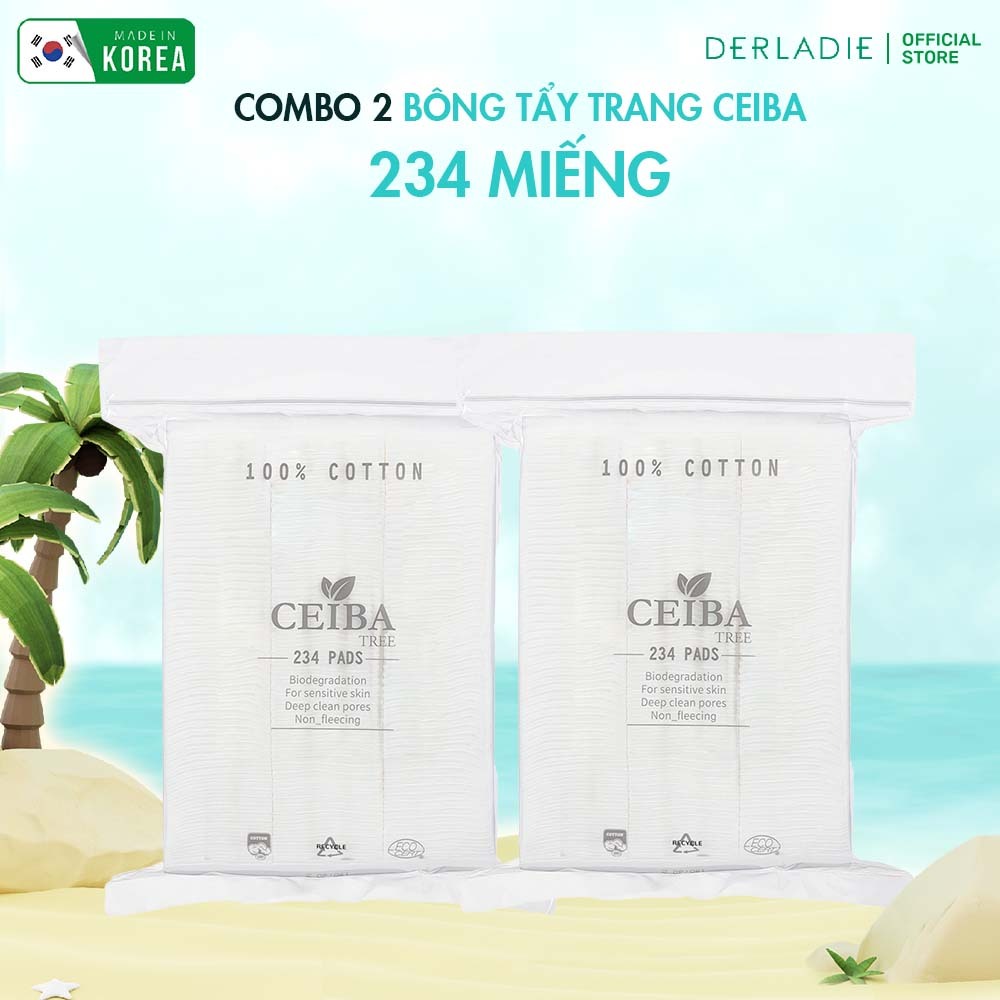 Combo 2 Bông Tẩy Trang Derladie Ceiba Cotton Tiết Kiệm Dung Dịch 234 Miếng x2