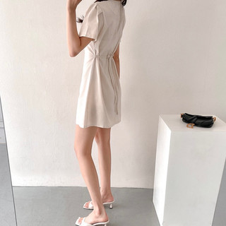 Đầm cổ V basic gài nút xanh đen be trắng dạo phố công sở