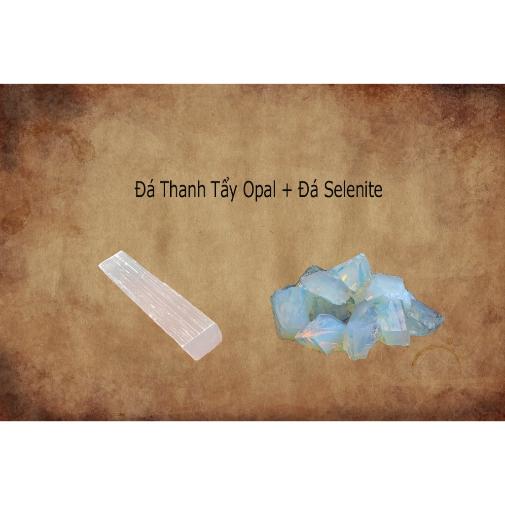 Combo Đá Thanh Tẩy Thô Opal Kết Hợp Đá Selenite Thanh Lọc Không Gian Tạo Không Khí Thoải Mái Dễ Chịu