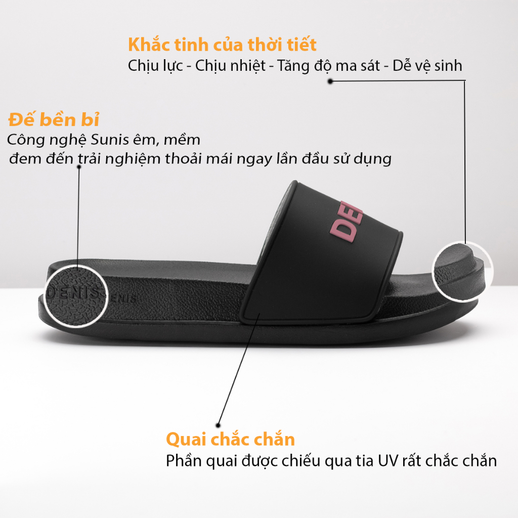 Dép nữ  quai ngang Denis P01 Black Pink Unisex Slipper thời trang