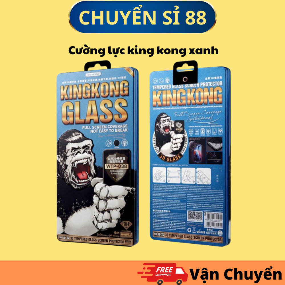 Kính Cường Lực iphone KingKong Xanh Full Màn Chống Vỡ Viền cho Max/11 Pro Max/12 Pro Max/13/13 Pro/13 Pro Max