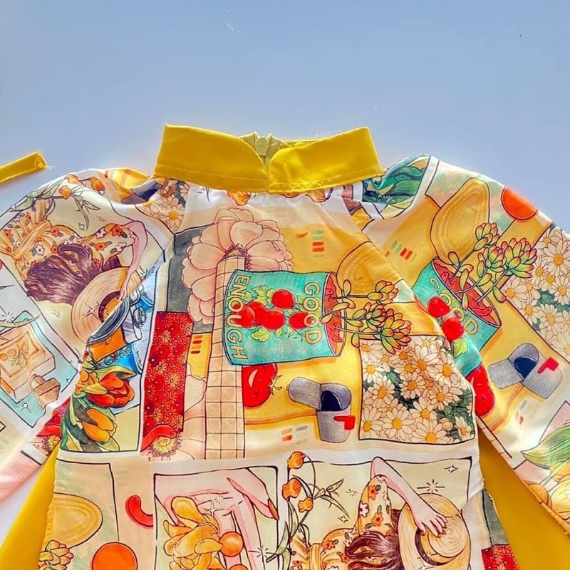 Áo dài vàng 3D bé gái