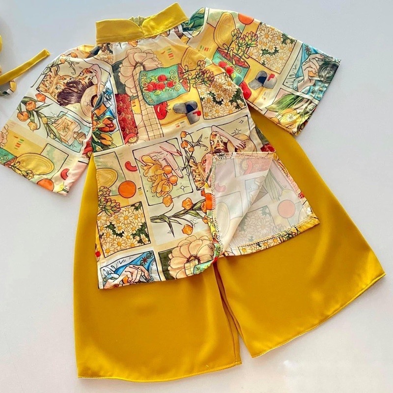 Áo dài vàng 3D bé gái