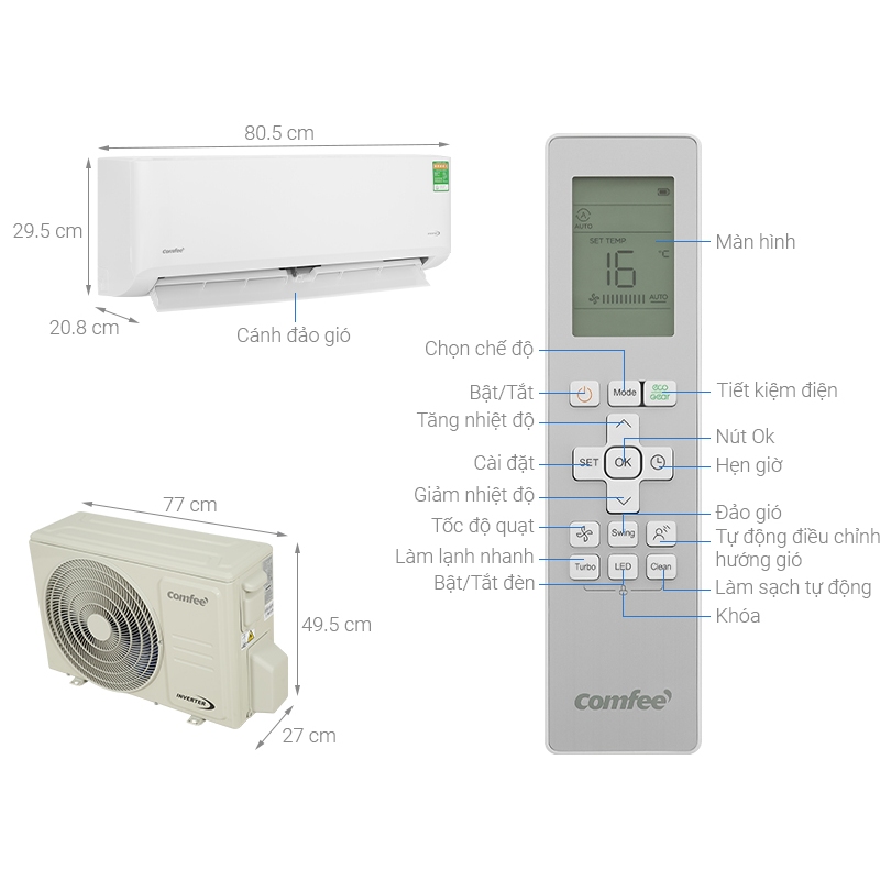 Máy lạnh Comfee Inverter 1.5 HP CFS-13VDGF-V / CSF-13V - Hàng chính hãng