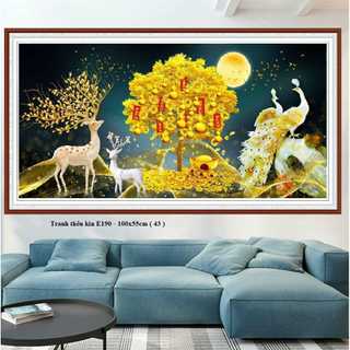 Tranh thêu kín Hươu Tài Lộc 100x55cm, 150x70cm, tranh chưa thêu