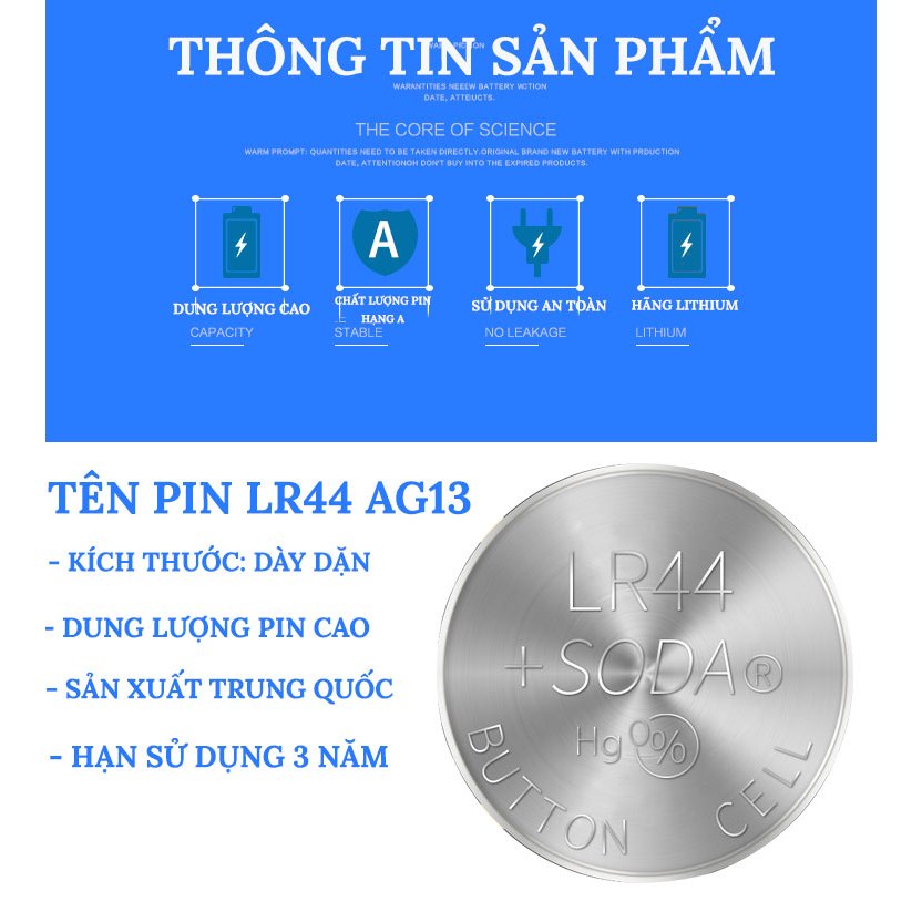 Pin Cúc Áo AG13 LR44 - AG3 LR41 - AG10 LR1130 Dung Lượng 1.5V,Thay Co Các Loại Pin Đồng Hồ Đeo Tay