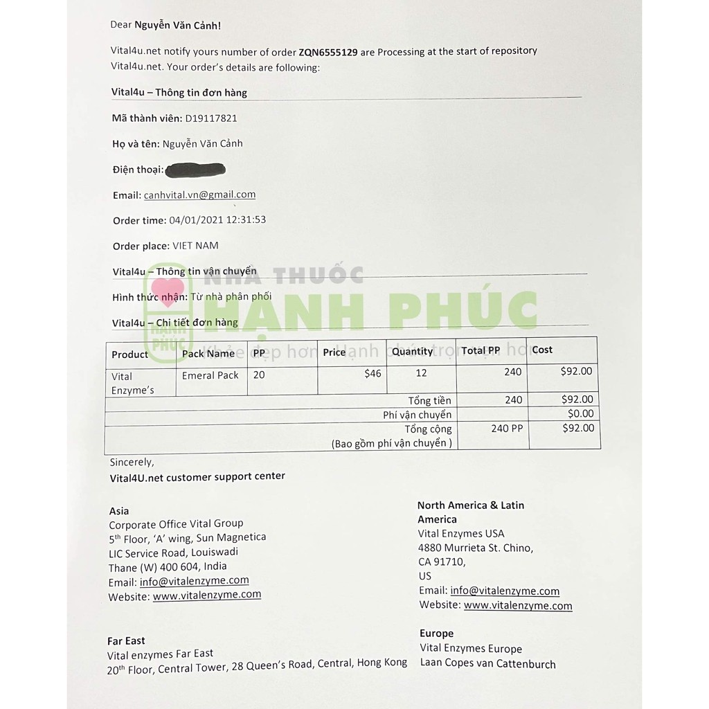 Vital Enzyme's Hàn Quốc, Hàng Chính Hãng, Date Mới