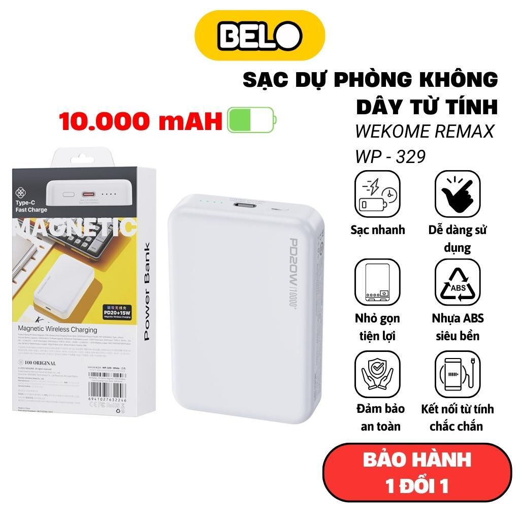 Pin sạc dự phòng không dây từ tính nguyên khối Wekome WP-329 10000mAh - sạc nhanh PD 22.5W - Màn hình LED - Belo