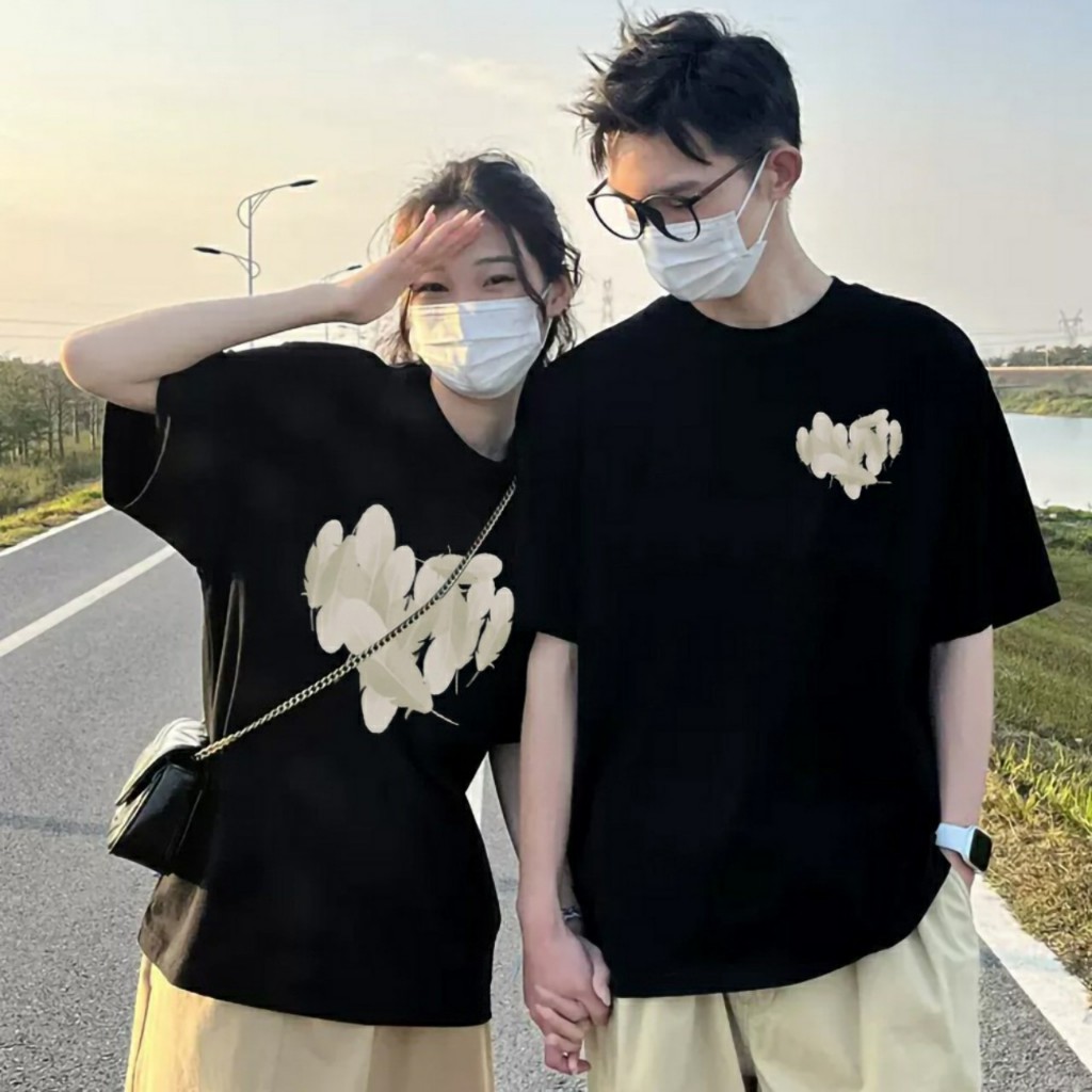 Áo thun Trái tim Lông vũ unisex nam nữ form rộng, áo cặp, nhóm, đôi bạn Unisex