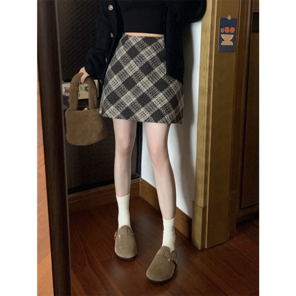 Chân váy dạ kẻ chữ A 3 màu siêu xinh kèm ảnh thật