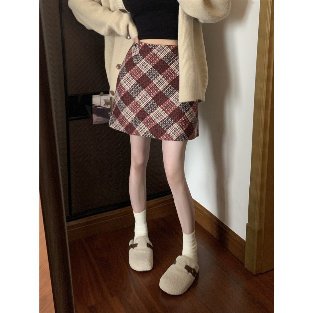 Chân váy dạ kẻ chữ A 3 màu siêu xinh kèm ảnh thật