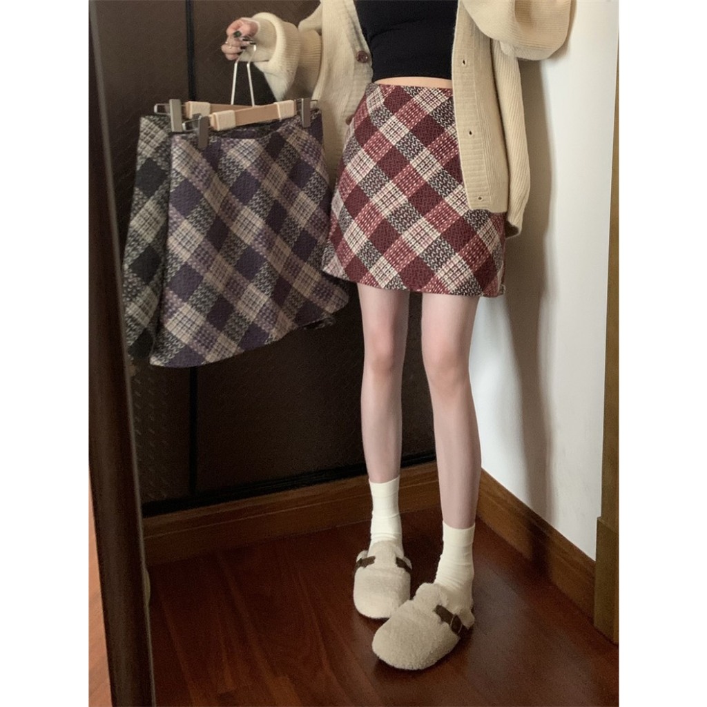 Chân váy dạ kẻ chữ A 3 màu siêu xinh kèm ảnh thật