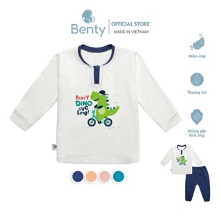 Bộ dài tay cổ trụ in hình khủng long dễ thương BENTY BT052 mềm mịn mát, quần áo trẻ em chính hãng