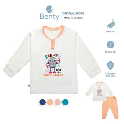 Bộ dài tay cổ trụ in hình robot BENTY BT045 chất vải mềm mịn mát, quần áo trẻ em kháng khuẩn