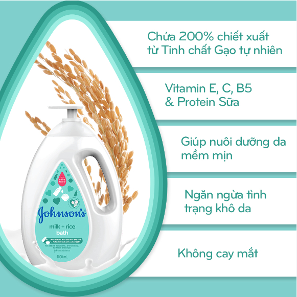 Sữa Tắm Dưỡng Ẩm Sữa Gạo Johnson’s Milk+Rice Baby Bath 1000ml