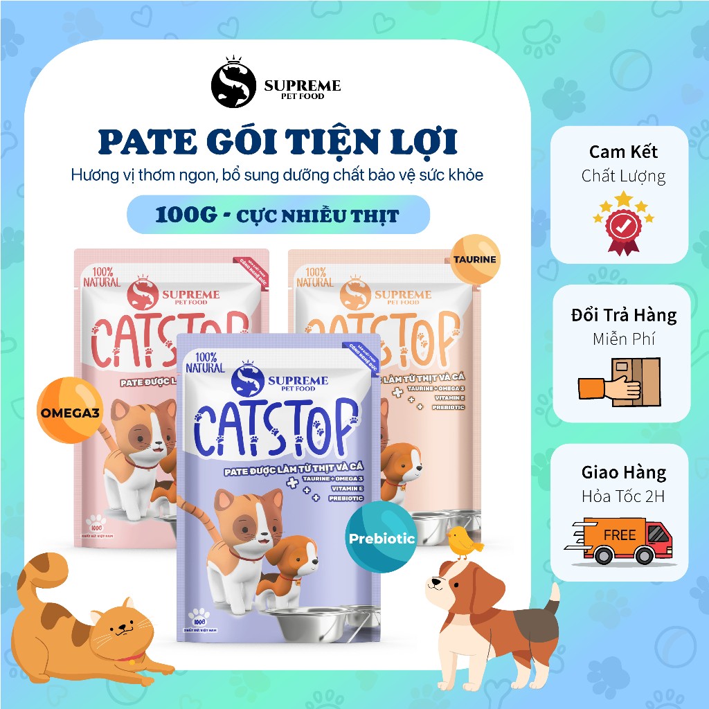 Gói thức ăn tiện lợi, bổ dưỡng cho chó, mèo 100gram