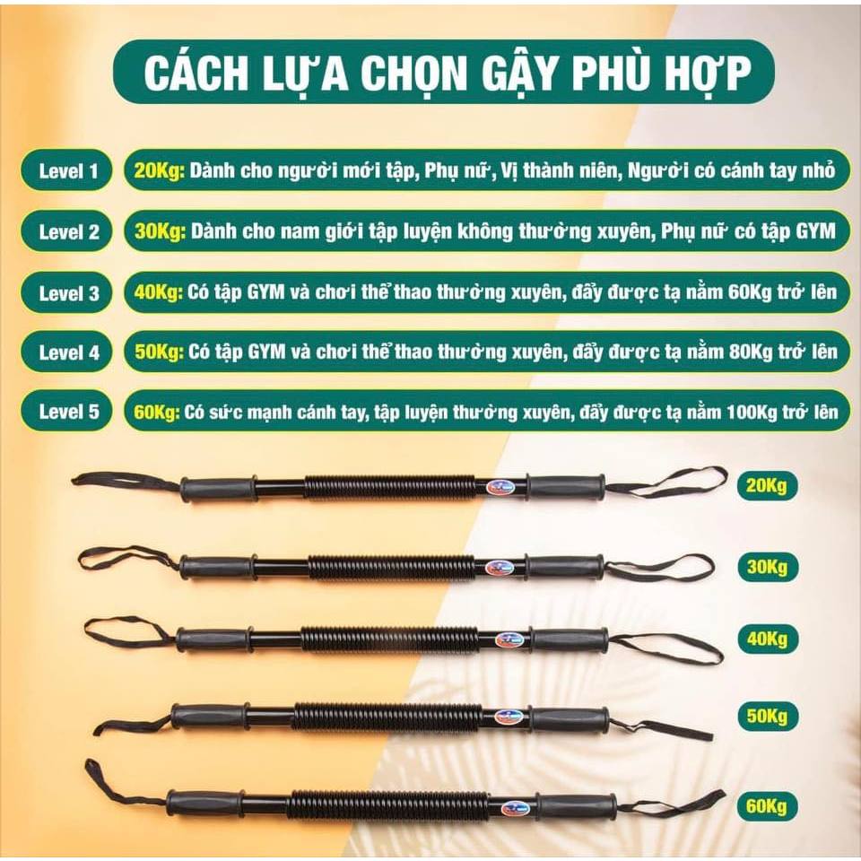 Gậy bẻ tập cơ tay lò xo 5Kg 10kg 20kg Cho Bé Trẻ Em 30kg 40kg 50kg 60kg kháng lực tập gym