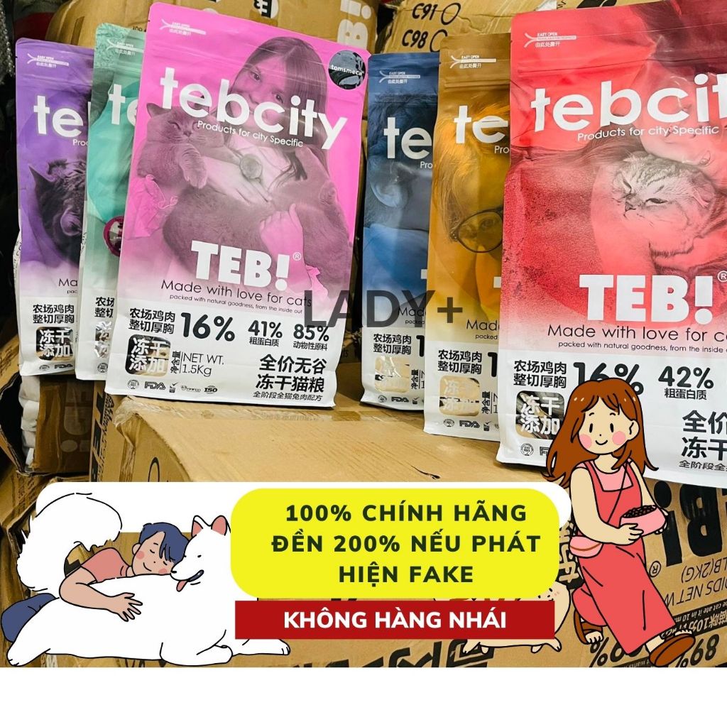 1,5KG  Thức ăn hạt cho mèo Teb City Hạt cho mèo con Teb City E với thịt sấy Grain Free tăng cân dưỡng lông