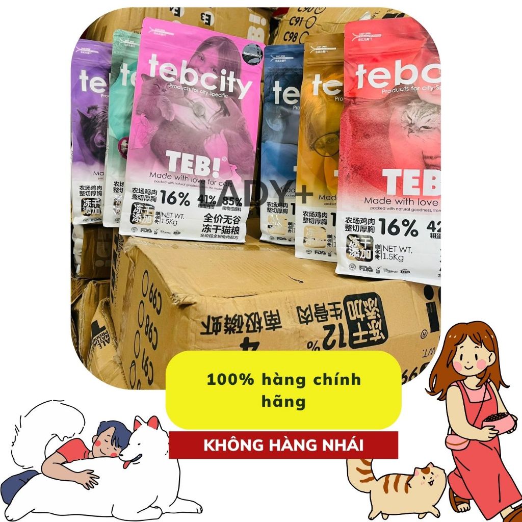 1,5KG  Thức ăn hạt cho mèo Teb City Hạt cho mèo con Teb City E với thịt sấy Grain Free tăng cân dưỡng lông