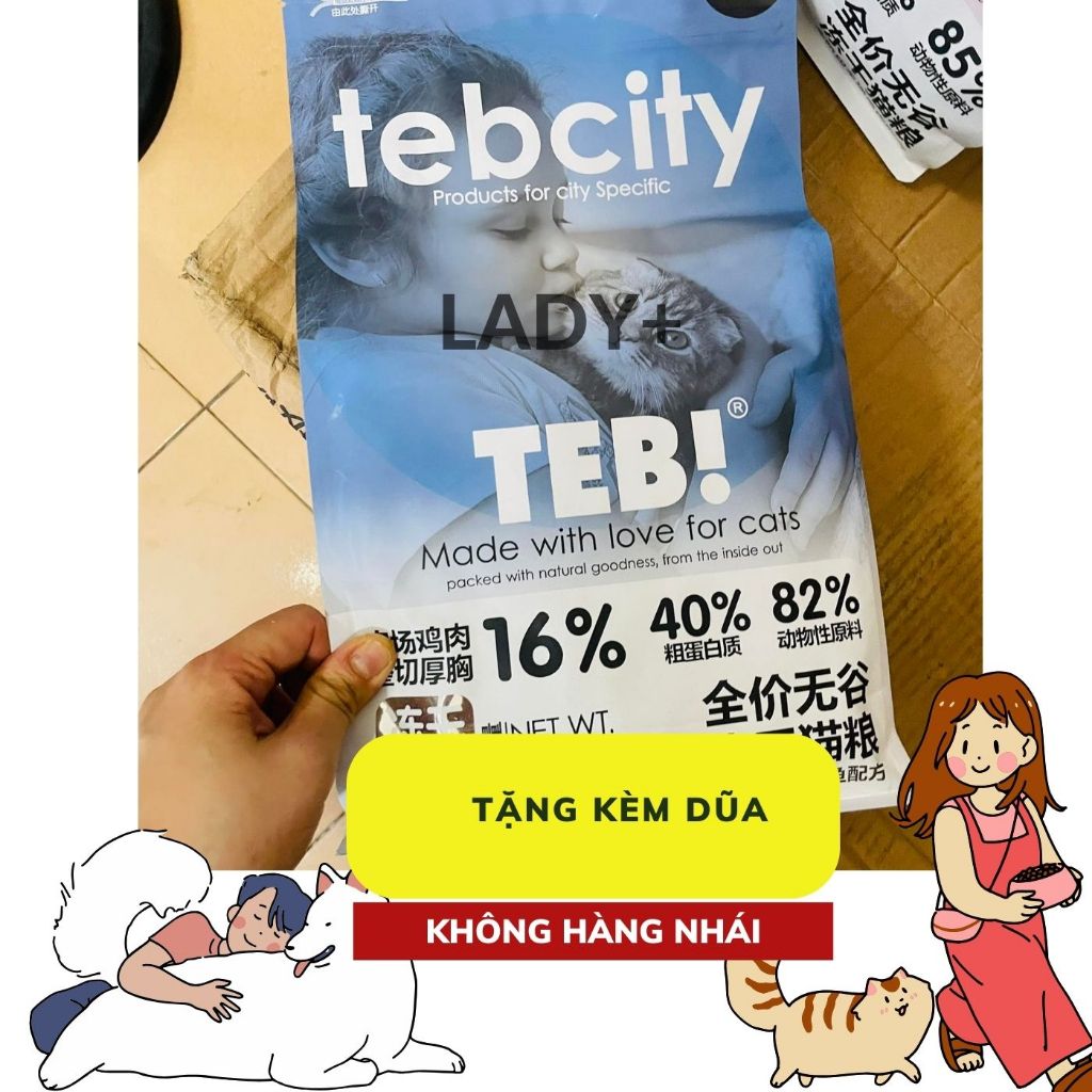 1,5KG  Thức ăn hạt cho mèo Teb City Hạt cho mèo con Teb City E với thịt sấy Grain Free tăng cân dưỡng lông