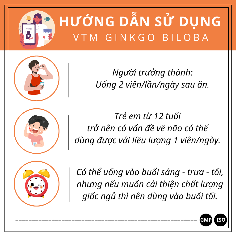 Viên uống bổ não VTM Ginkgo Biloba giảm hoa mắt, chóng mặt, tăng cường tuần hoàn máu - 60 viên