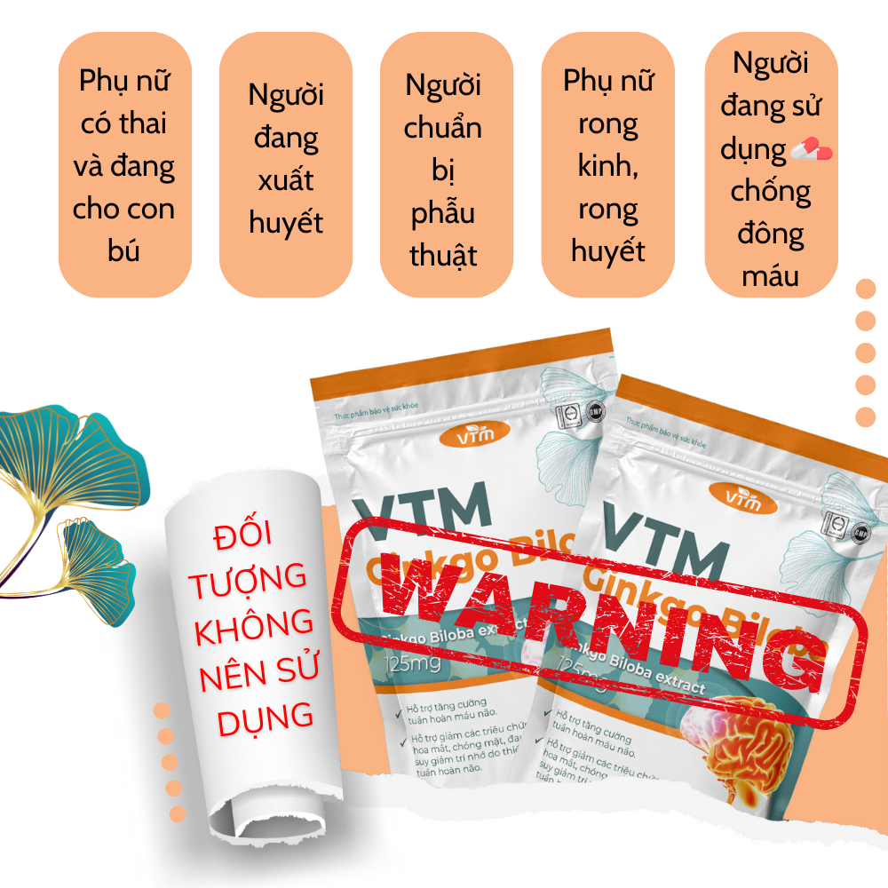 Viên uống bổ não VTM Ginkgo Biloba giảm hoa mắt, chóng mặt, tăng cường tuần hoàn máu - 60 viên