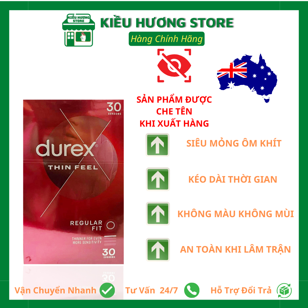 Bao cao su DUREX THIN FEEL, Siêu mỏng, Hộp 30 chiếc