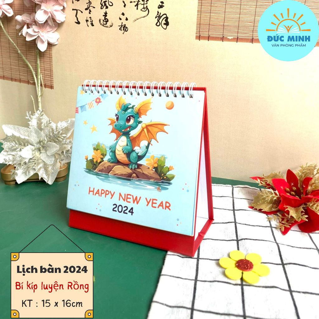 Lịch để bàn 2024, vẽ tay sang trọng, 15x16cm,  hành trình 1 năm - Góc học tập sáng tạo