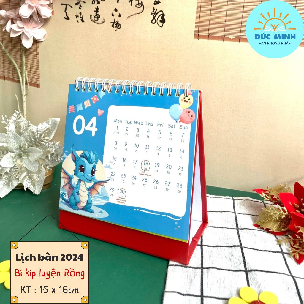 Lịch để bàn 2024, vẽ tay sang trọng, 15x16cm,  hành trình 1 năm - Góc học tập sáng tạo