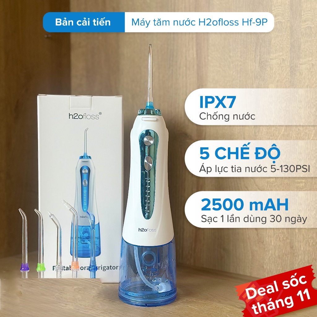 Máy tăm nước H2oFloss HF6, HF6P, HF9P. Kèm 5 đầu tăm. Tăm nước vệ sinh răng miệng Oral Irrigator H2OFloss