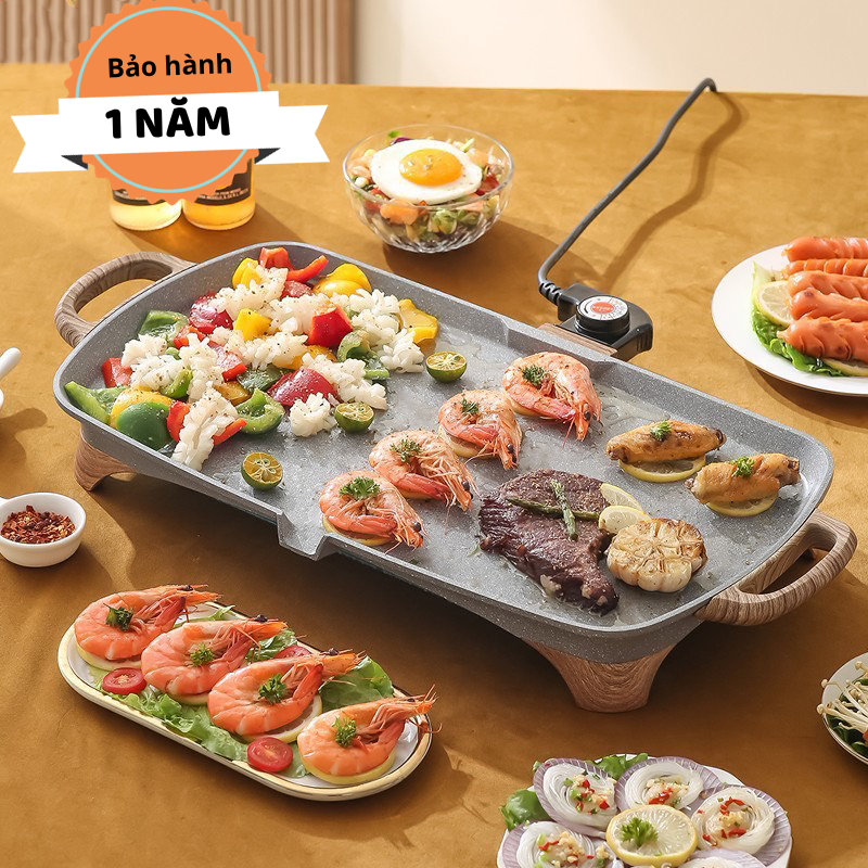Chảo Nướng Điện Đá Hàn Quốc BORONGGE Đa Năng Chống Dính Điều Khiển Nhiệt Độ Thông Minh , BẢO HÀNH 1 NĂM