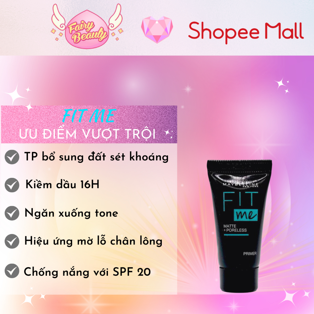 [MAYBELLINE NEW YORK] Kem Lót Kiềm Dầu, Ngăn Xuống Tông Và Chống Nắng SPF 20 Fit Me Primer Matte+Poreless 5ml