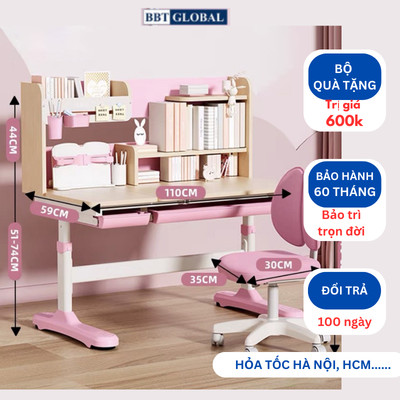 [ Tặng đèn học, giá đỡ] Bộ bàn ghế chống gù BBT Global BB204, có giá sách bảo hành 5 năm