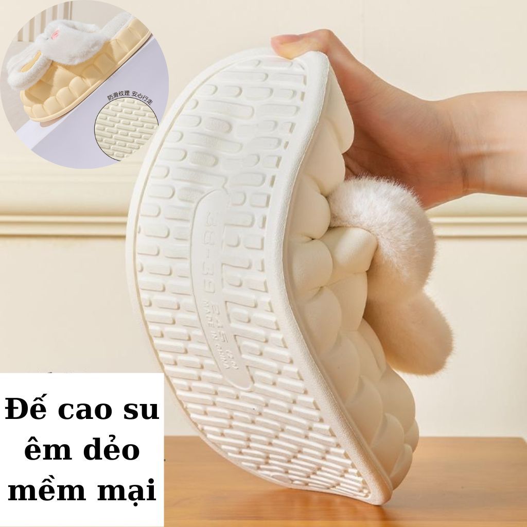 HÀNG LOẠI 1 Dép Bông Đi Trong Nhà Hình Tai Thỏ Dễ Thương Dép Lông Mùa Đông Lớp Trong Tháo Rời Vệ Sinh