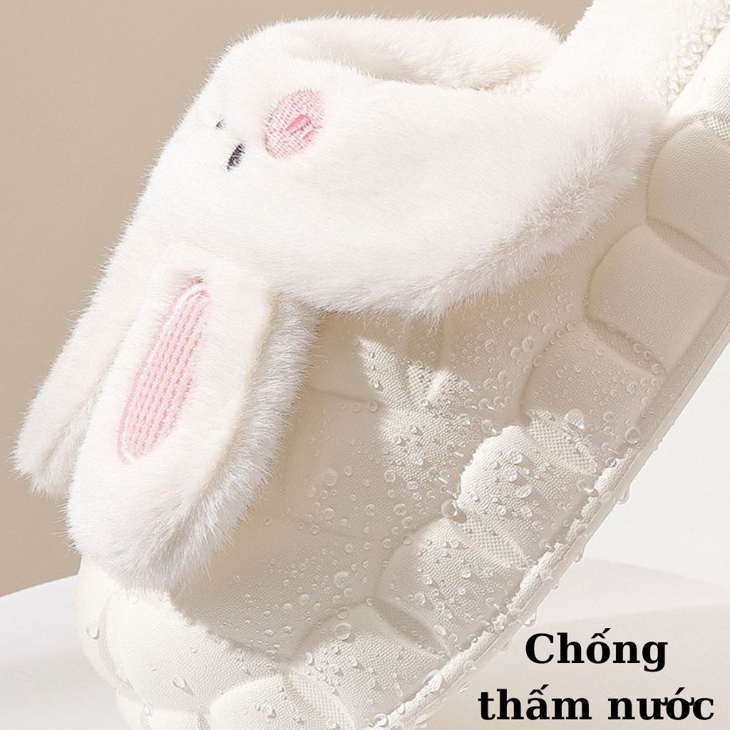 HÀNG LOẠI 1 Dép Bông Đi Trong Nhà Hình Tai Thỏ Dễ Thương Dép Lông Mùa Đông Lớp Trong Tháo Rời Vệ Sinh