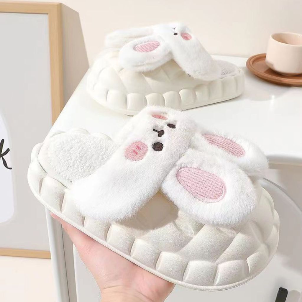 HÀNG LOẠI 1 Dép Bông Đi Trong Nhà Hình Tai Thỏ Dễ Thương Dép Lông Mùa Đông Lớp Trong Tháo Rời Vệ Sinh