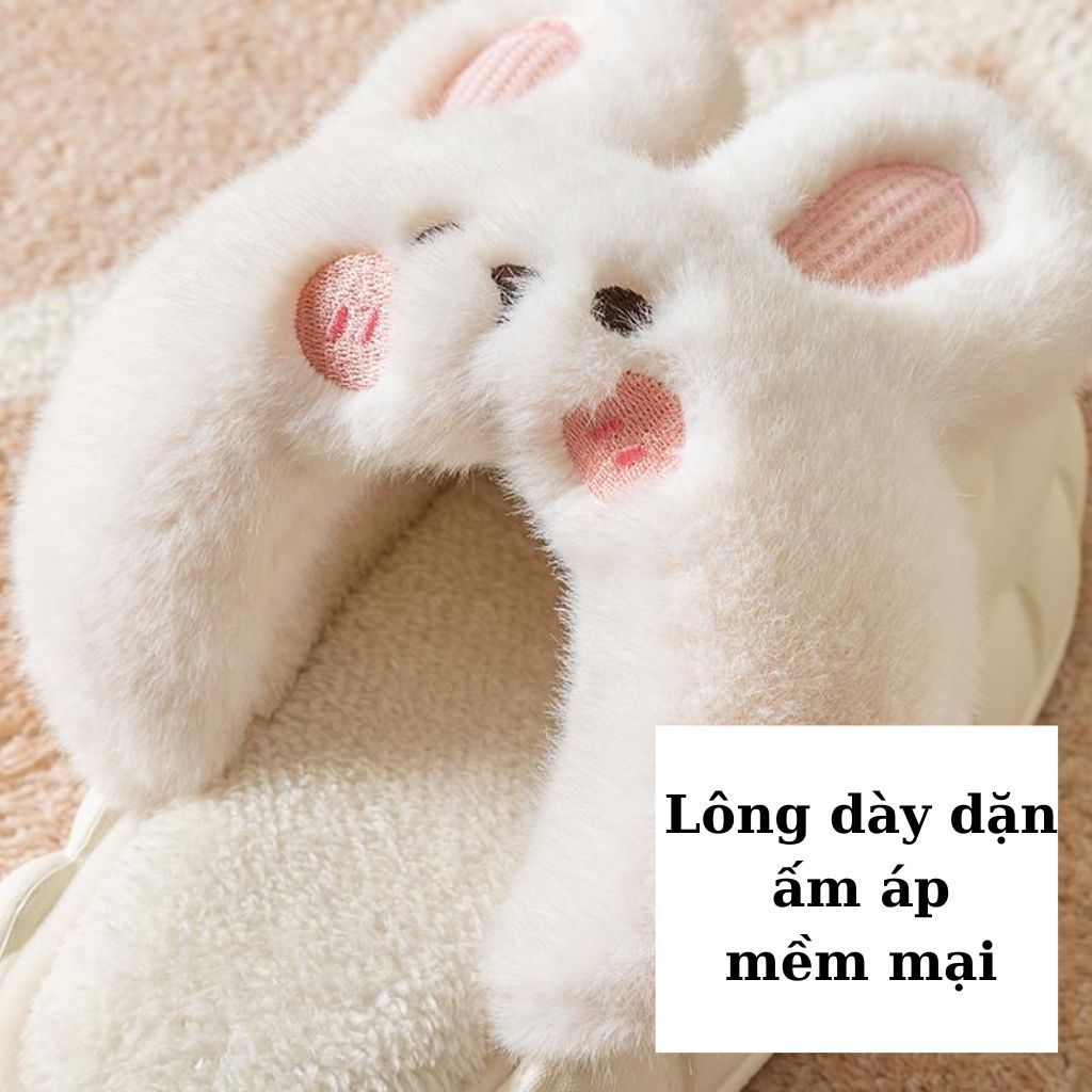 HÀNG LOẠI 1 Dép Bông Đi Trong Nhà Hình Tai Thỏ Dễ Thương Dép Lông Mùa Đông Lớp Trong Tháo Rời Vệ Sinh