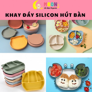 Khay ăn dặm Silicon hình gấu 4 ngăn có đế hút bàn chống trượt đổ _ Bát thìa ăn dặm cho bé