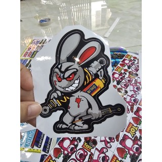 Tem sticker thỏ điên cầm phuộc OH 10cm