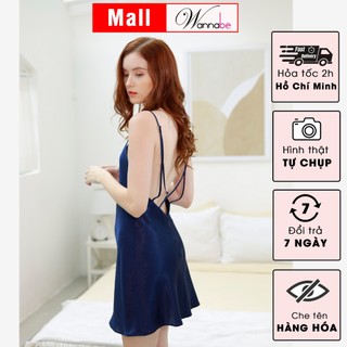 Đầm ngủ WANNABE DNS50 váy ngủ hai dây cut-out lưng trang trí 4 dây hình M khoe eo quyến rũ gợi cảm