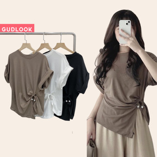 Áo Thun GUDLOOK sang chảnh đính ngọc cổ tròn bó eo nhiều màu