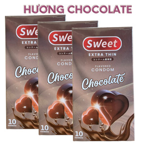 Combo 3 hộp bao cao su Sweet extrathin hương vị chocolate trải nghiệm mới size 52mm, hộp 10 bao