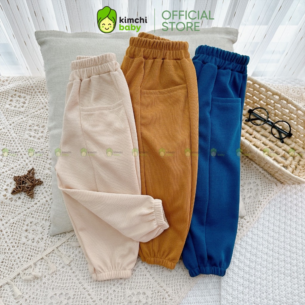 Quần Dài Cho Bé Trai, Bé Gái KIMCHIBABY Vải Tổ Ong Túi Hộp, Quần Cho Bé Mặc Thu Đông Phong Cách Hàn Quốc KCQD303